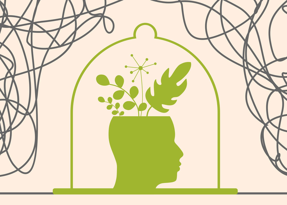 Illustration of a head with plants growing from it