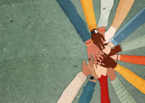 Illustration of diverse hands coming together